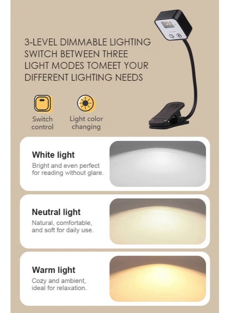 Rechargeable Book Lights for Reading at Night in Bed Rechargeable LED Book Light with Memory Function Lightweight Booklight Bulk Clip on Small Travel Reading Lamps for Book Lovers USB Charging - Image 4